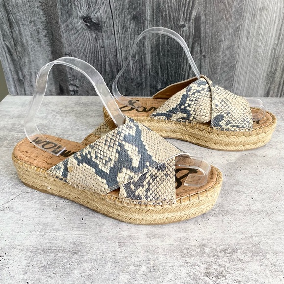 SAM EDELMAN Natty Snakeskin Print Espadrille Slide Sandals - Picture 4 of 12